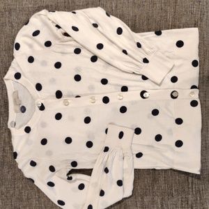 Off white cardigan with navy polka dots
